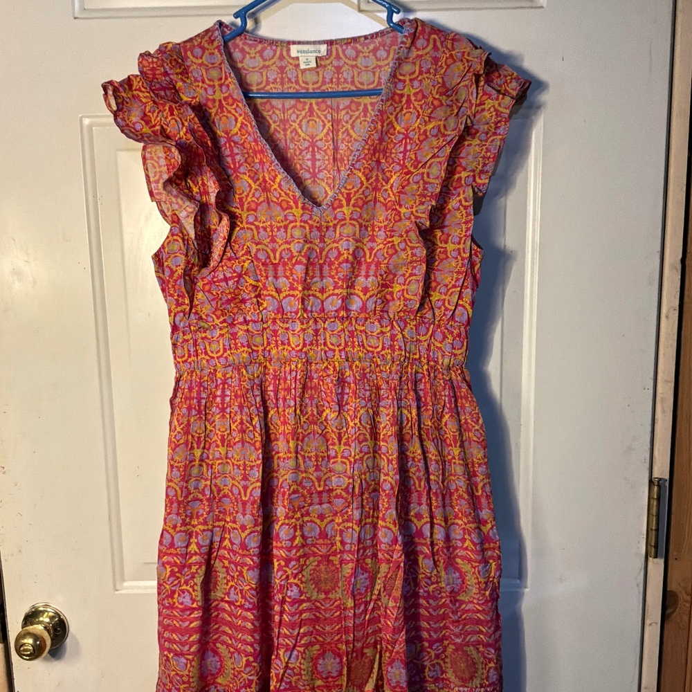 Sundance Pink and Orange Maxi Dress with Ruffle Sleeves